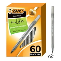 BIC Round Stic Xtra Life Ballpoint Pens, Medium Point, 1.0 mm, Black Ink, Pack of 60