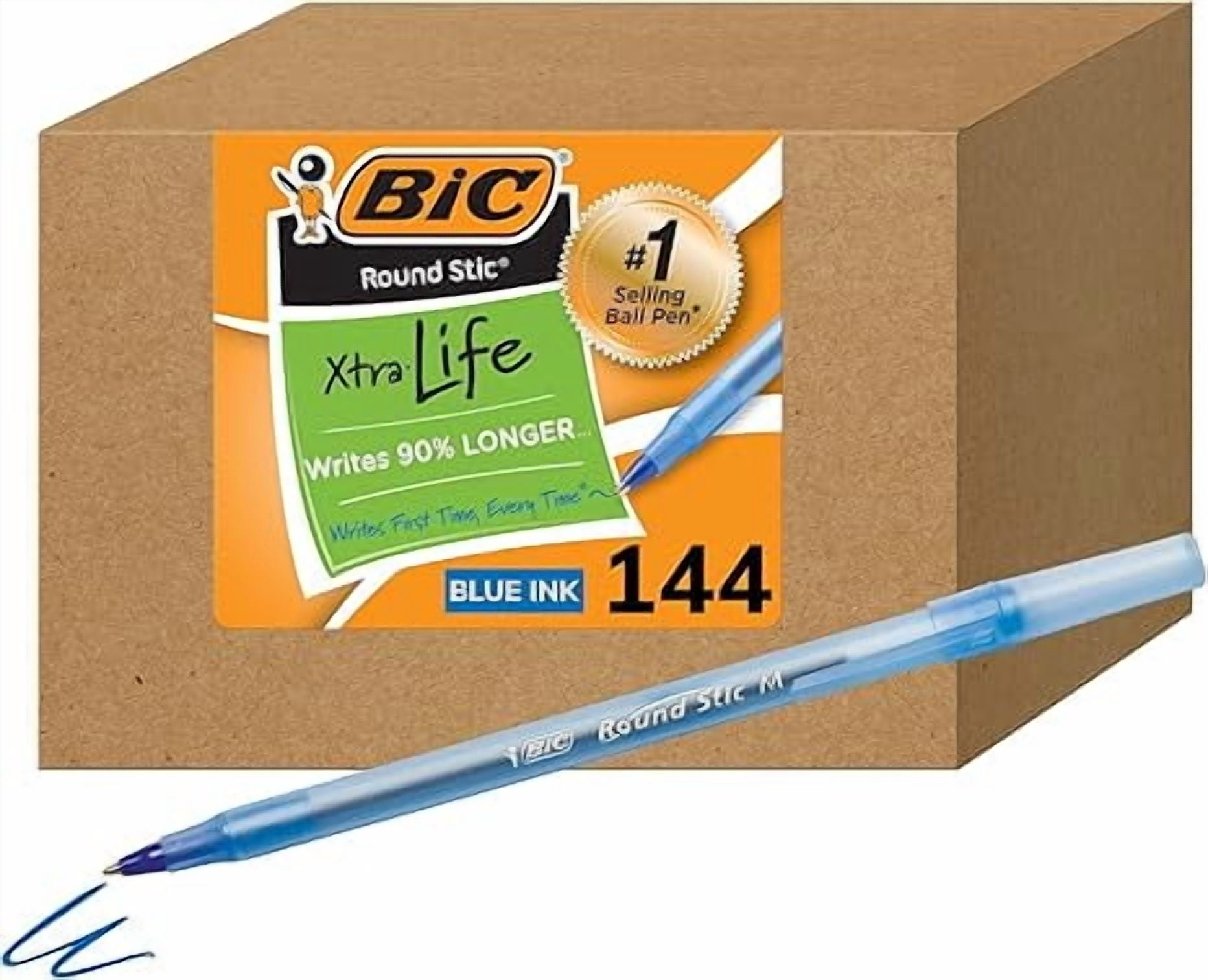 BIC Round Stic Xtra Life Blue Ballpoint Pens, Medium Point (1.0mm), 144 ...