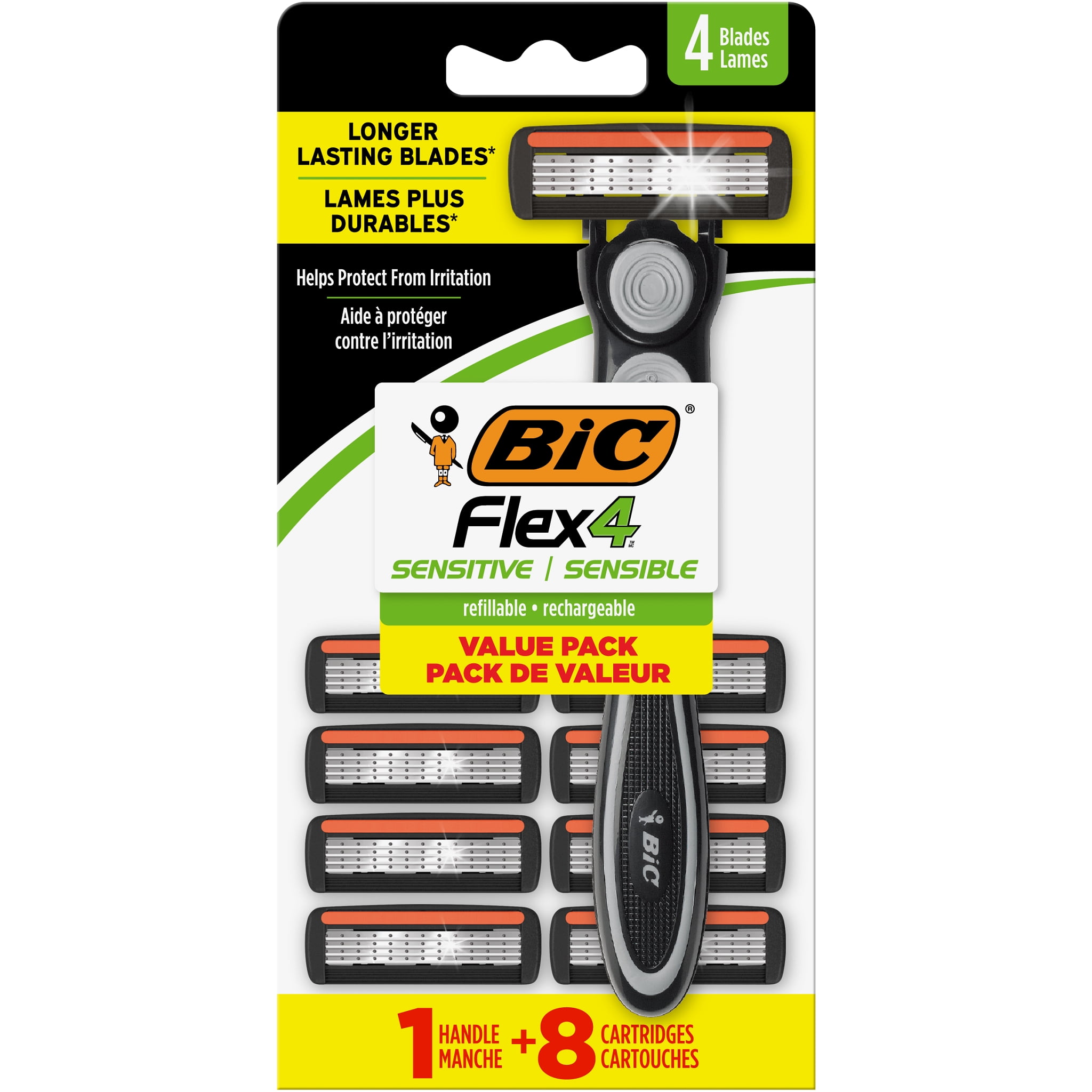 Refiilable Razor BIC Flex 4 Refillable Disposable Razor for Men, 4 Blades, 1 Handle and ...