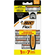BIC Flex 5 Refillable 5 Blade Manual Razors for Men, 1 Handle and 7 Cartridges, Black