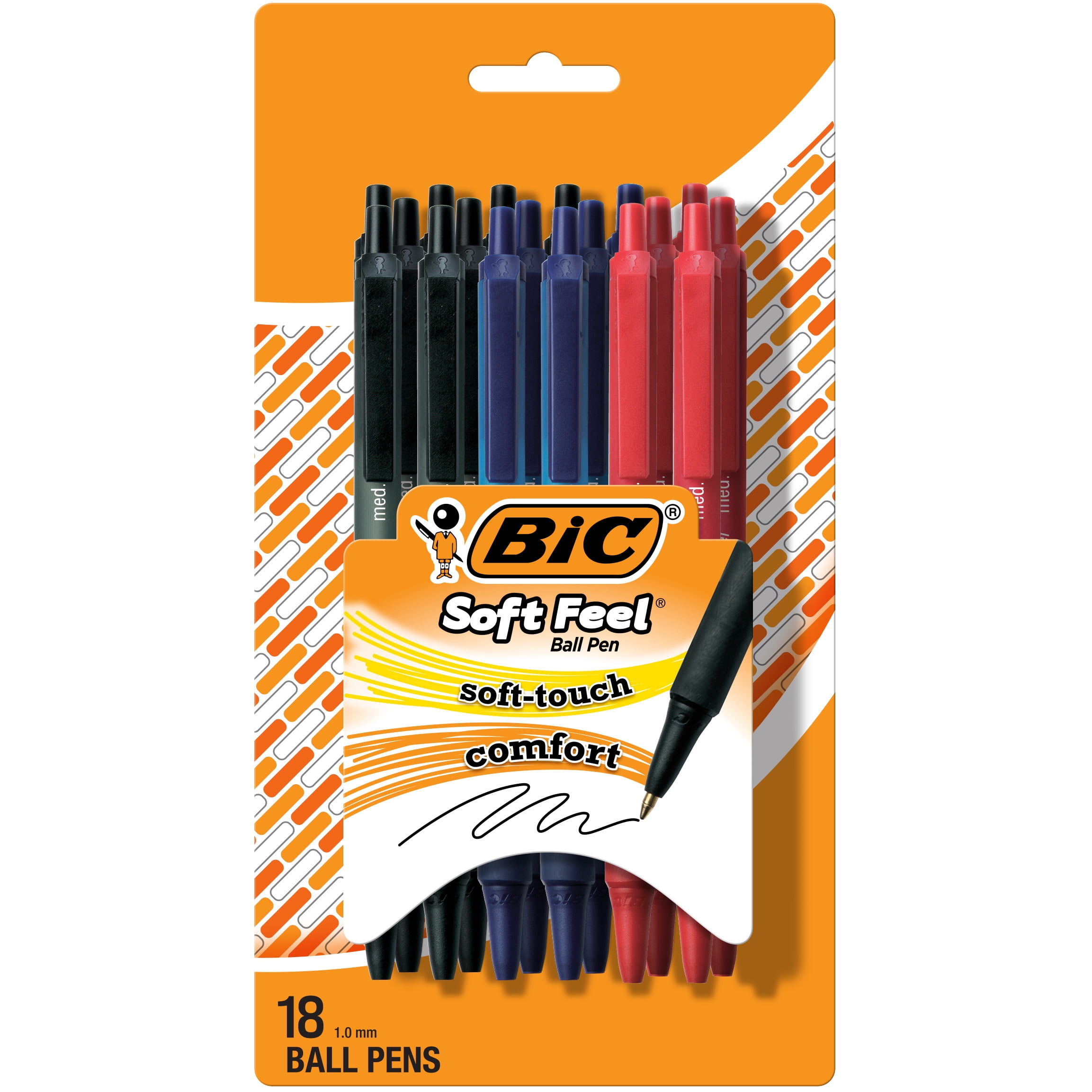 BIC Soft Feel Assorted Colors Retractable Ballpoint Pens, Medium Point (1.0mm), 18-Count Pack