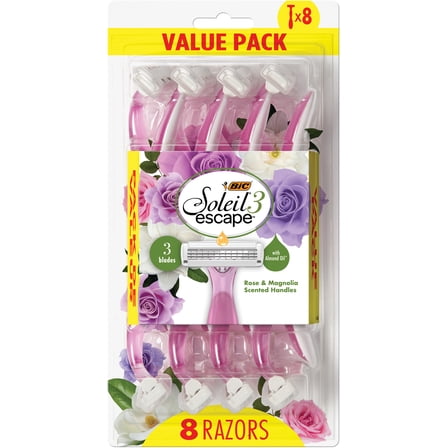 BIC Soleil Escape Rose and Magnolia Scented 3-Blade Women's Manual Razor, 8 Count