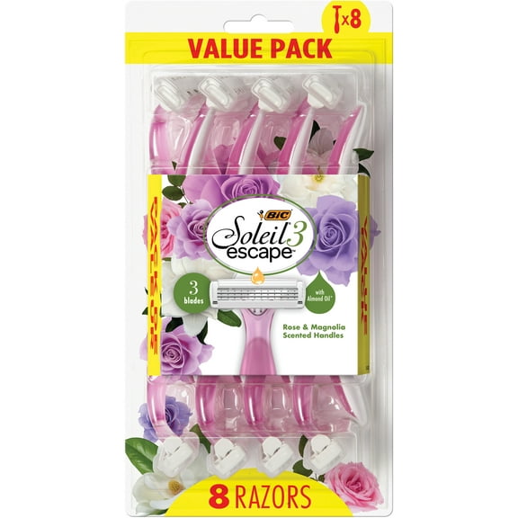 BIC Soleil Escape Rose and Magnolia Scented 3-Blade Women's Manual Razor, 8 Count