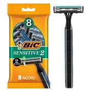 BIC Sensitive 2 Razors for Men, 2 Blades for Sensitive Skin, 8-Pack of Manual Shaving Razors