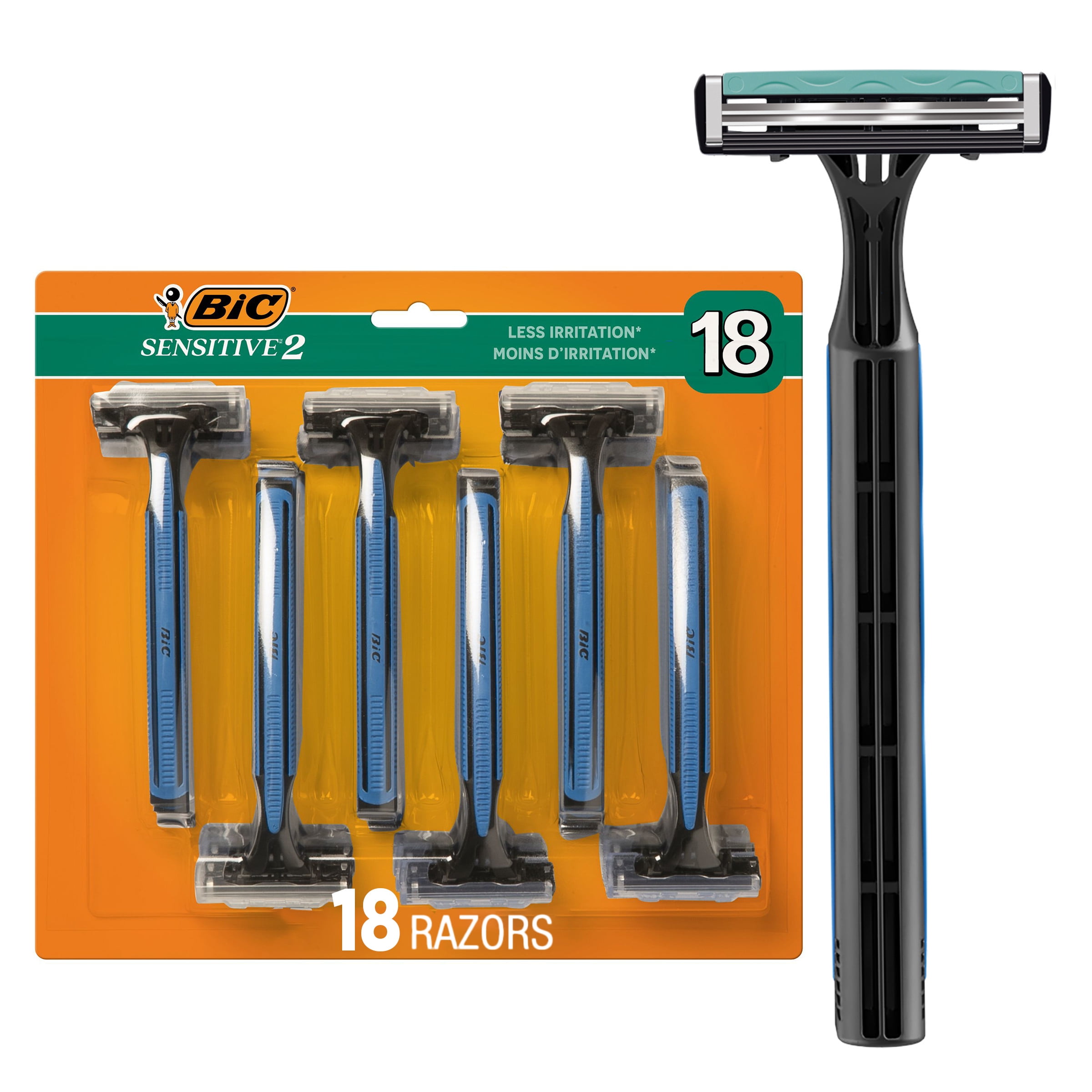 BIC Sensitive 2 Disposable Razors for Men With 2 Blades for Sensitive Skin, 18 Count Value Pack