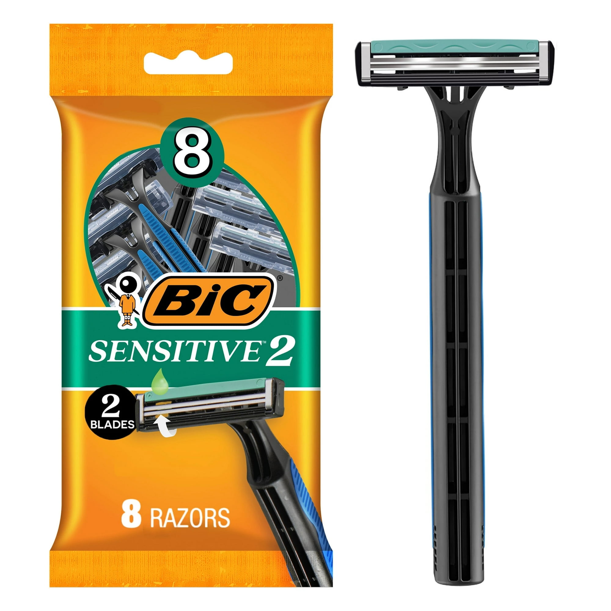 BIC Sensitive 2 Razors for Men, 2 Blades for Sensitive Skin, 8-Pack of Manual Shaving Razors - 4 pack