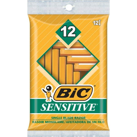 BIC Sensitive Disposable Razors for Men, 1 Blade, 12 Count
