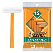 BIC Sensitive Disposable Razors for Men, 1 Blade, 12 Count