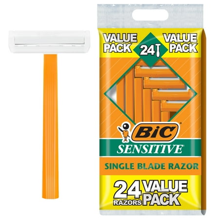 BIC Sensitive Shaver Men's Disposable Razor Value Pack, Single Blade, 24-Count