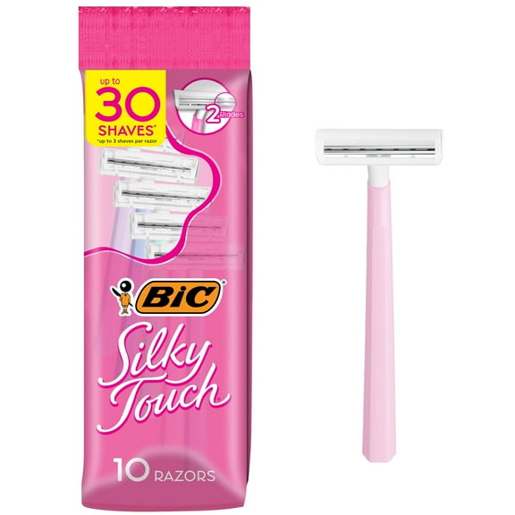 BIC Silky Touch Women's 2 Blade Disposable Razors, 10 Count, Pink