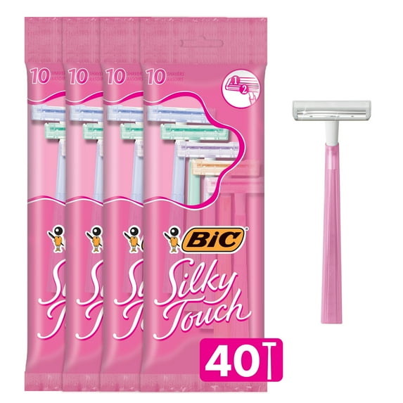 BIC Silky Touch Women's Disposable Razor, Twin Blade, Pack of 40 Razors, For a Soothing, Comfortable Shave