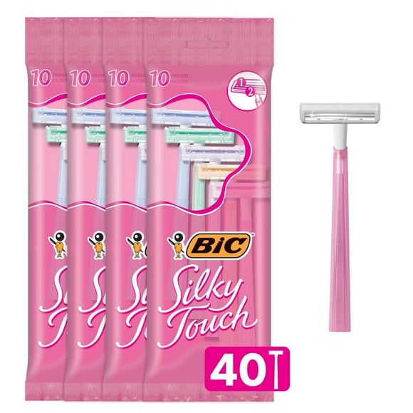 BIC Silky Touch Women's Disposable Razor, Twin Blade, Pack of 40 Razors, For a Soothing, Comfortable Shave