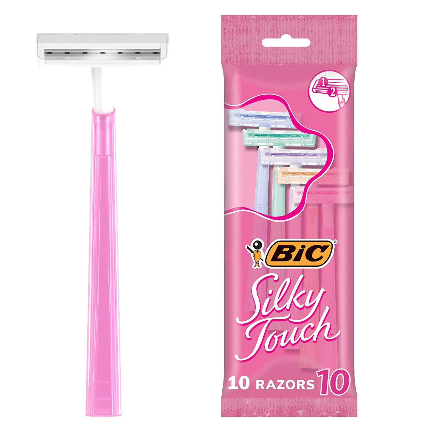 BIC Silky Touch Women's Disposable Razors, With 2 Blades, Pretty Pastel  Razor Handles, 10 Count Value Pack of Shaving Razors