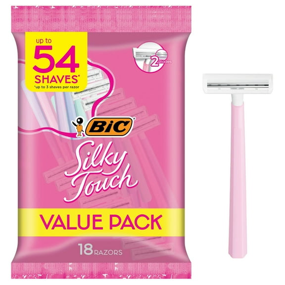 BIC Silky Touch Women's Disposable Razors with 2 Blades, 18-Pack of Women's Razors