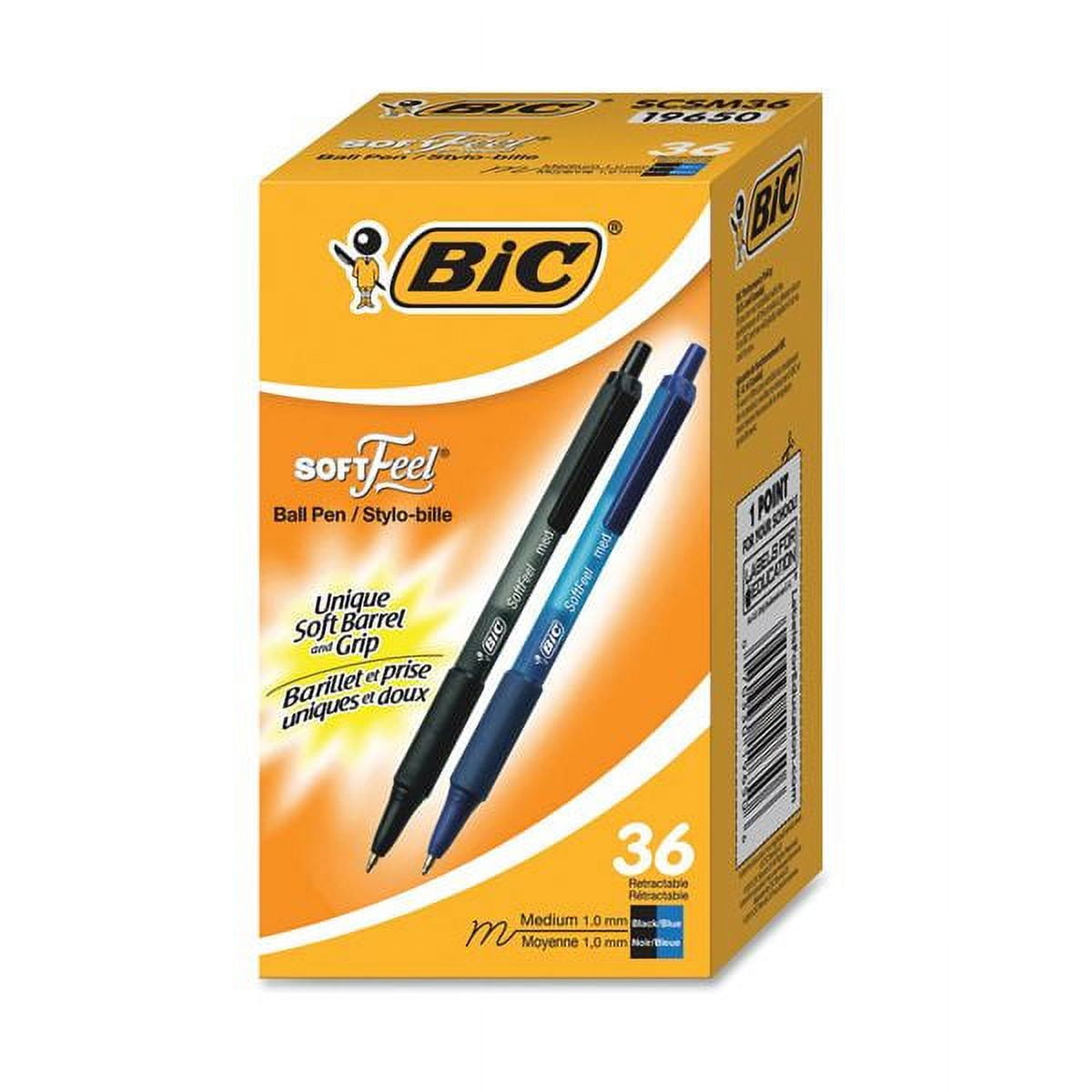BIC Soft Feel Ballpoint Pen Value Pack, Retractable, Medium 1 mm, Assorted Ink and Barrel Colors, 36/Pack