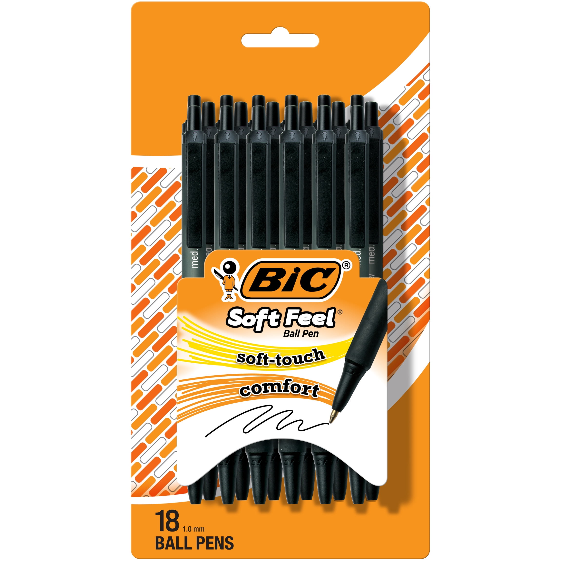 BIC Soft Feel Black Retractable Ballpoint Pens, Medium Point (1.0mm), 18-Count Pack, Black Pens