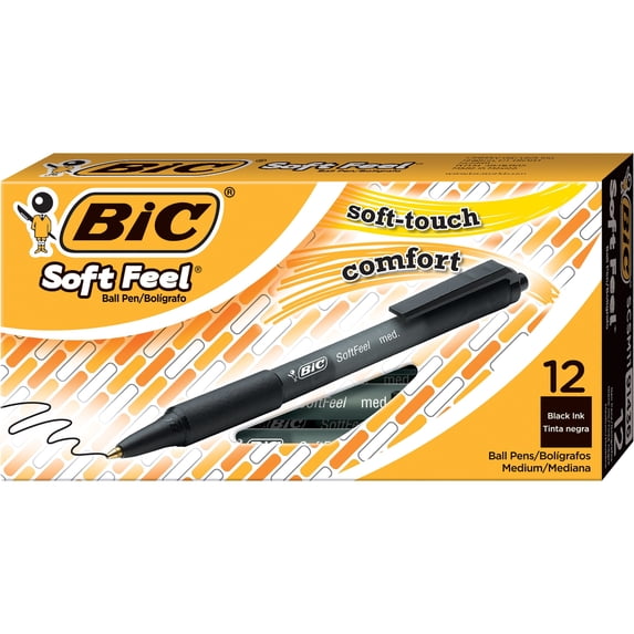 BIC Soft Feel Black Retractable Ballpoint Pens, Medium Point (1.0mm), 12-Count