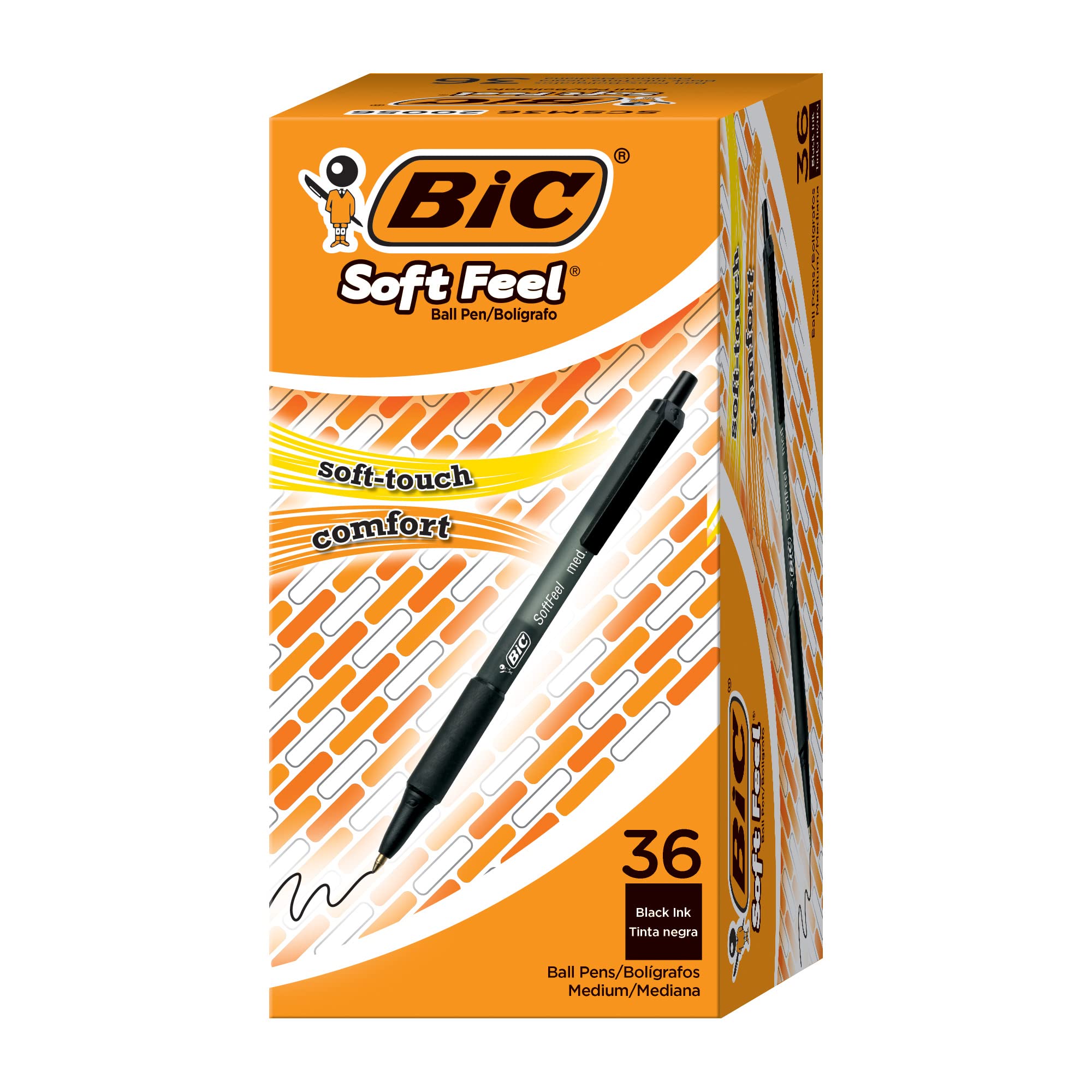 Bic Soft Feel Retractable Pens – 3er Pack, Schwarze Tinte, Mittlere Spitze – Für Schule & Büro