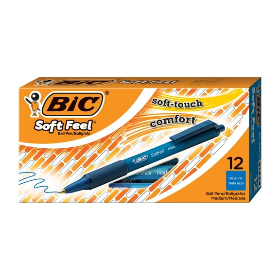 BIC Soft Feel Blue Retractable Ballpoint Pens, Medium Point (1.0mm), 12-Count