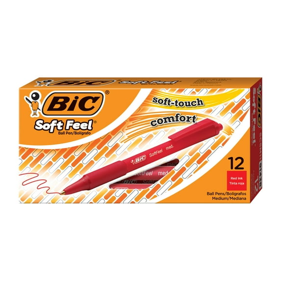 BIC Soft Feel Red Retractable Ballpoint Pens, Medium Point (1.0mm), 12-Count