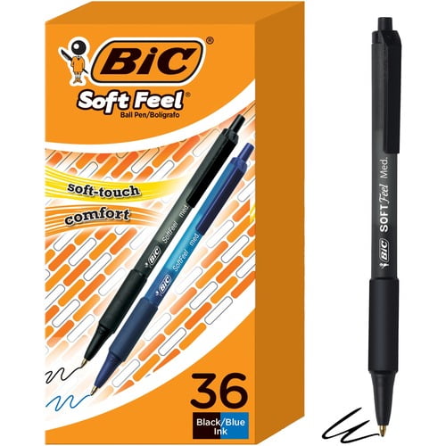 BIC Soft Feel Retractable Ball Point Pen Medium, Assorted, Assorted Ink (SCSM361AST) | 2 Boxes (72 Total)