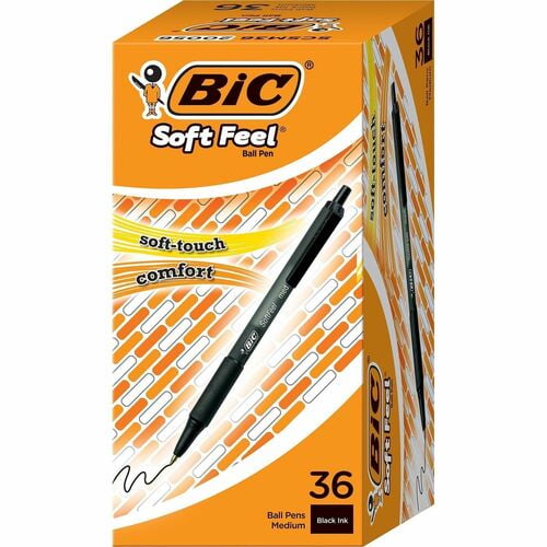 BIC Soft Feel Retractable Ball Point Pen Medium, Black Ink | 2 Boxes (72 Total)