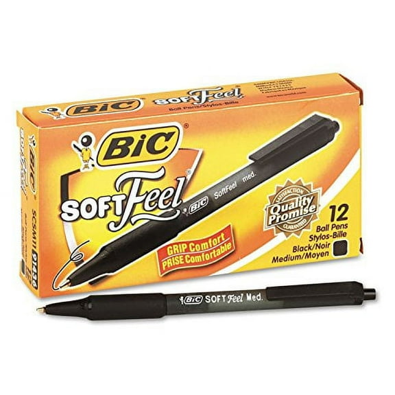 BIC Soft Feel Retractable Ballpoint Pen, Medium Point, Black, 12-Count by BIC