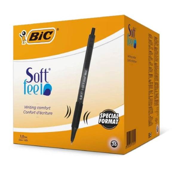 BIC Soft Feel Retractable Ballpoint Pens, Black Ink, Box Of 36