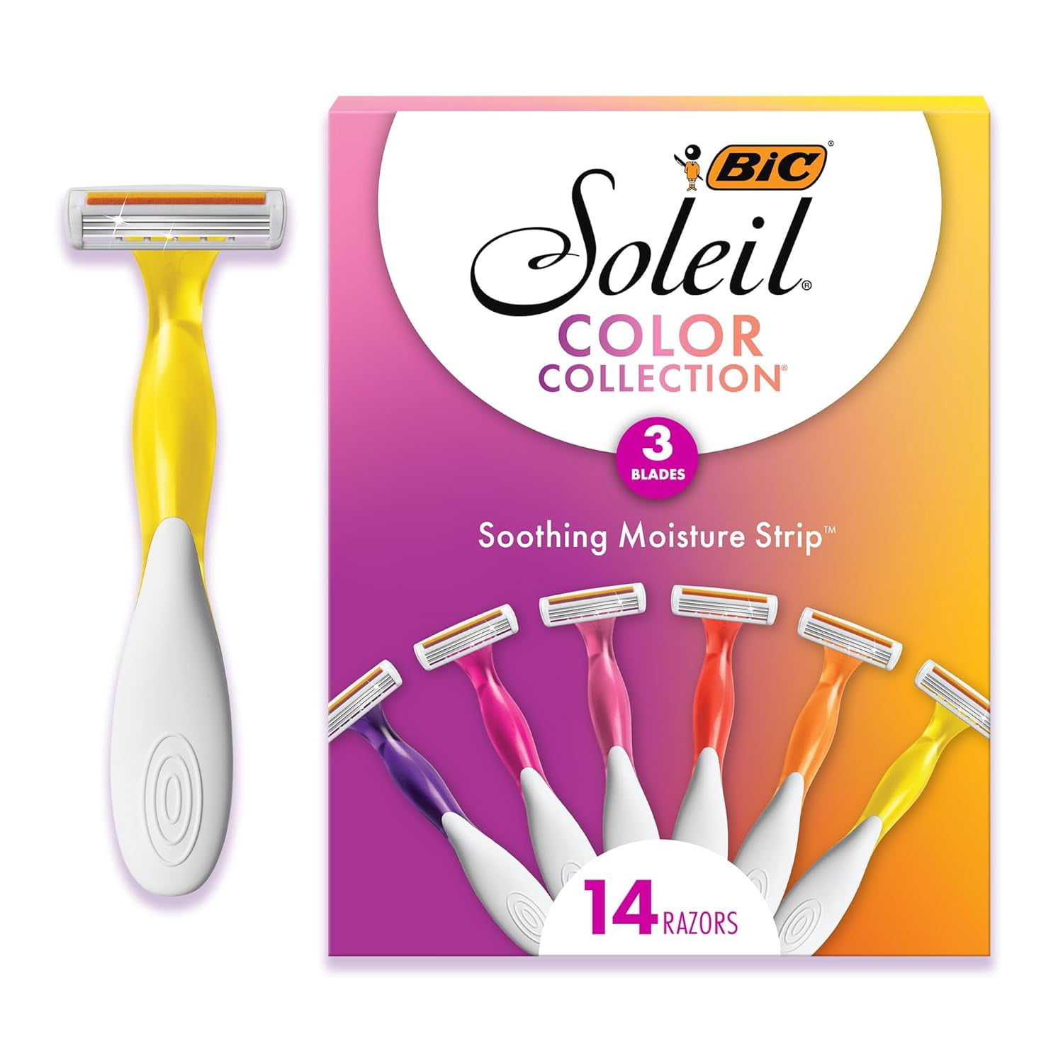 BIC Soleil 3 Colors Women's Disposable 3 Blade Razors, Colorful Handles and Moisture Strip, 10-Pack