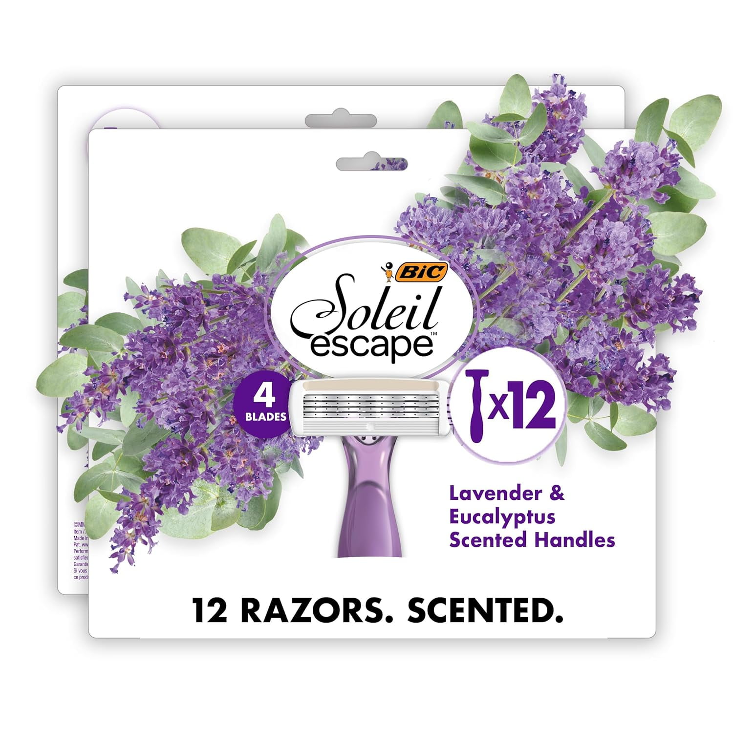 BIC Soleil 4 Escape Scented Women's Disposable Razors With 4 Blades, Comfortable Shave, Lavender & Eucalyptus Scented Handle Shaving Razors for Women, 4 Count