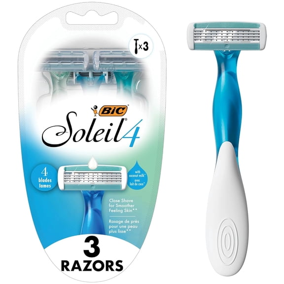 BIC Soleil 4 Women's Disposable 4 Blade Razors, Flexible Blades for a Closer Shave, 3-Pack