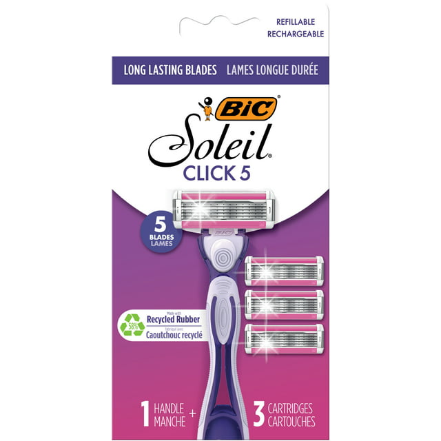 BIC Soleil Click 5 Women's Disposable Razor with Handle, 3 Count