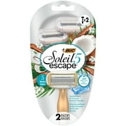 BIC Soleil Escape 5-Blade Disposable Razors, Coconut and Sandalwood Scented Handles, 2 Pack