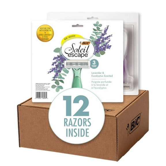 BIC Soleil Escape Women's Disposable Razors, 3 Blades, Scented Handles, 12 Pack