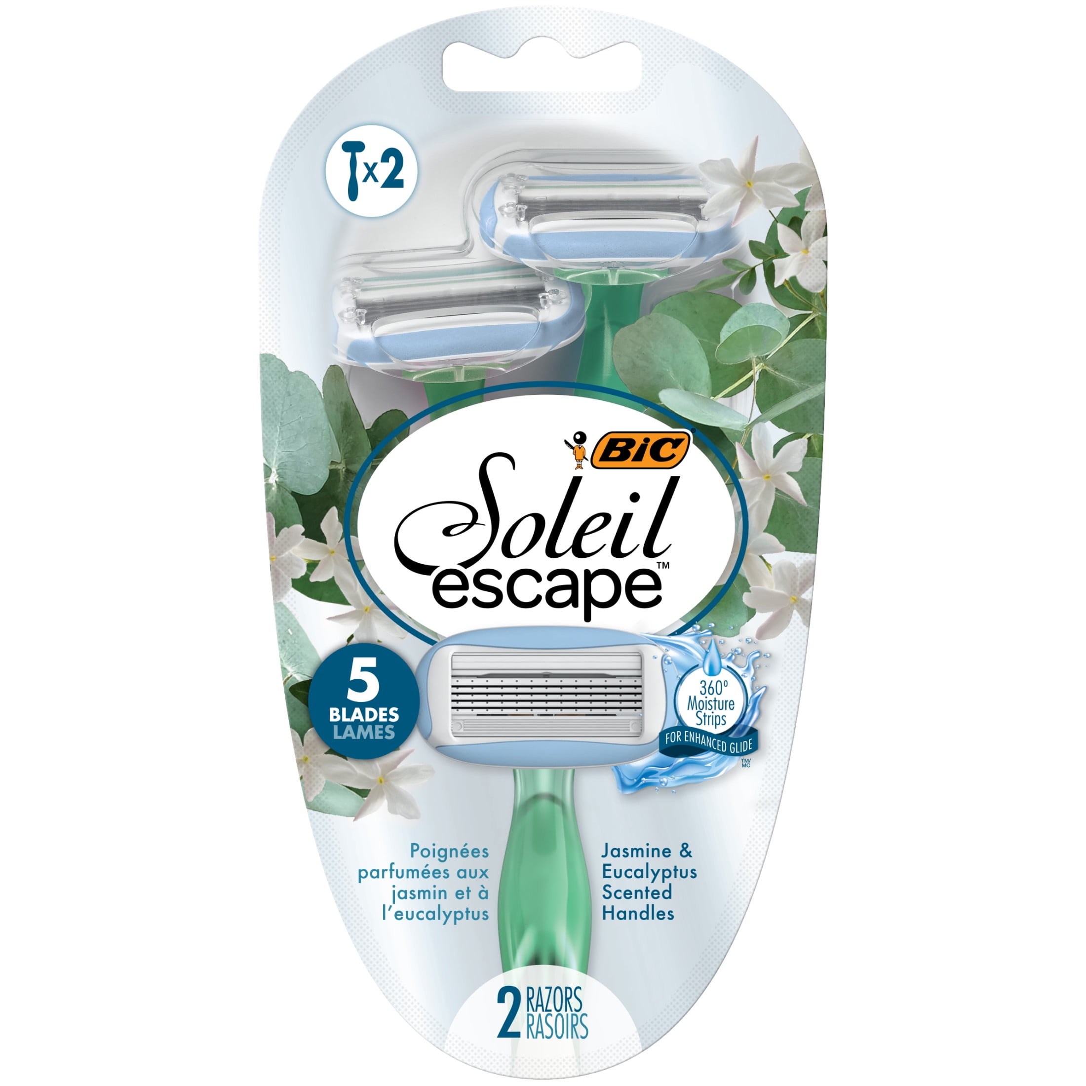 BIC Soleil Escape Women's Disposable Razors With 5 Blades and Jasmine & Eucalyptus Scented Handles, 2 Count