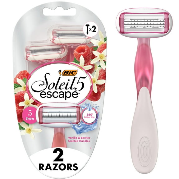 BIC Soleil 5 Escape Women's Razors, 5 Blades, Vanilla & Berries Scented Handles, 2 Count