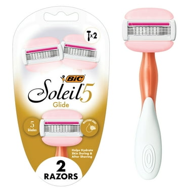 BIC Soleil Glide Disposable Razors for Women, 5 Blades With Shea Butter Moisture Bars, 2 Piece Razor Set