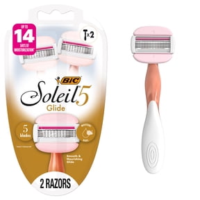 BIC Soleil 5 Glide 5-Blade Disposable Razors, Dorm Essentials for Sensitive Skin, 2-Count