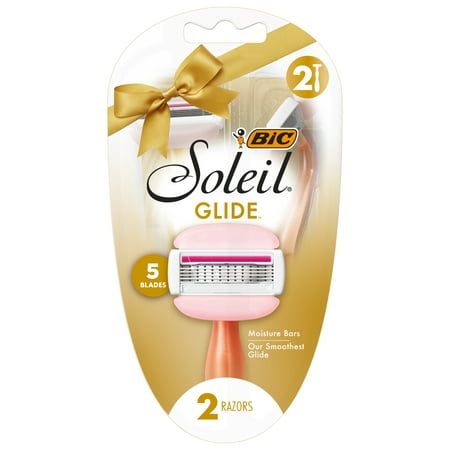 BIC Soleil Glide Women's Disposable Razors, 5 Blades, Moisture Strip & Shea Butter, Pink Handle, 2-Count