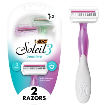 BIC Soleil 3 Sensitive Women's Disposable Razors, 3 Blades, 2 Piece Razor Set