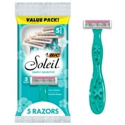 BIC Soleil Simply Sensitive Women's Disposable 3 Blade Razors, 5-Pack of Manual Shaving Razors