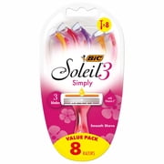 BIC Soleil 3 Simply 3-Blade Disposable Razors, Dorm Room Essentials for Women, 8-Count