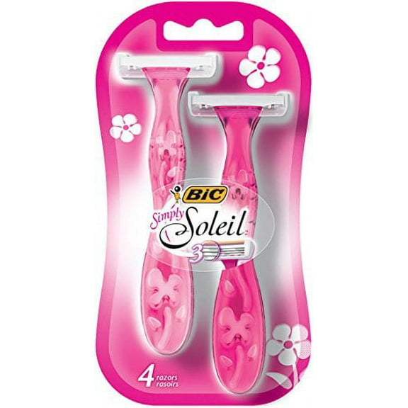 BIC Soleil Simply Smooth Women's Disposable Razor, Triple Blade, Pack of 4 Razors, For a Smooth Shave (SF3WP41-AST)