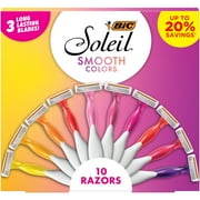 BIC Soleil Smooth Colors Disposable Women's Razors, 3-Blade Razors, Bright Colors, 10-Count Gift Set for Her