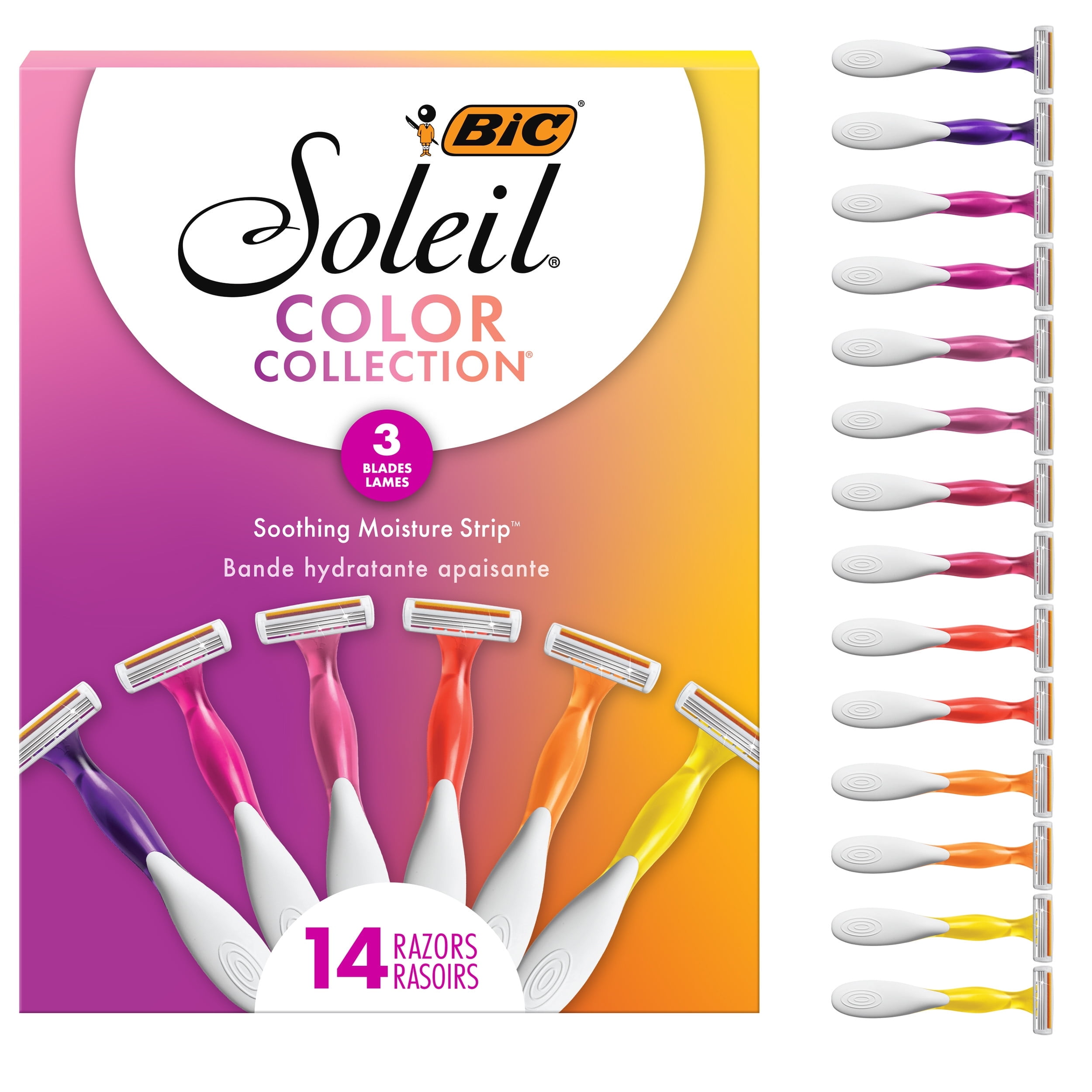 BIC Soleil Smooth Colors Women's Disposable Razors, With 3 Blades, 14 Count