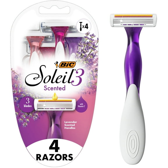 BIC Soleil Smooth Scented Women's Disposable Razors, 3 Blades, 4 Piece Razor Set