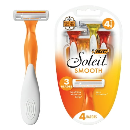 BIC Soleil Smooth Women's Disposable Razors, 3 Blades with Silky Moisture Strip, 4-Count