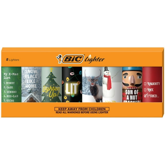 BIC Special Edition Holiday Series Pocket Lighters, Set of 8 Lighters