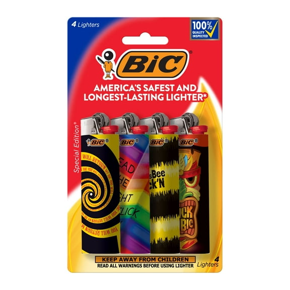BIC Maxi Pocket Lighters, Special Edition Series 4-pack, Assorted Designs