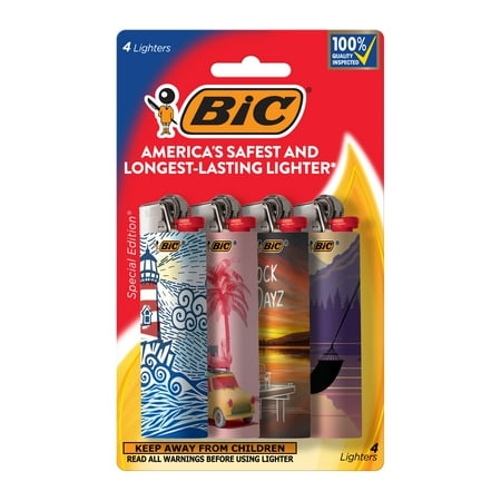 BIC Maxi Pocket Lighters, Unique Lighters in Assorted Designs, 4 Count Lighter Pack